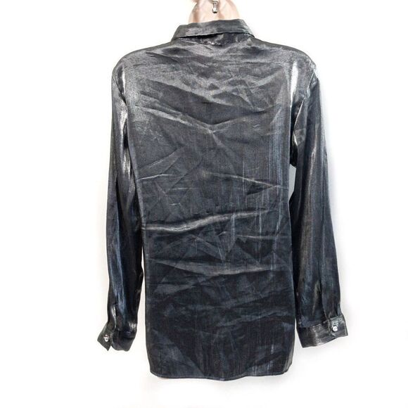 Silver Mercury Button Down Blouse Diamond Buttons Sz L - Picture 5 of 7